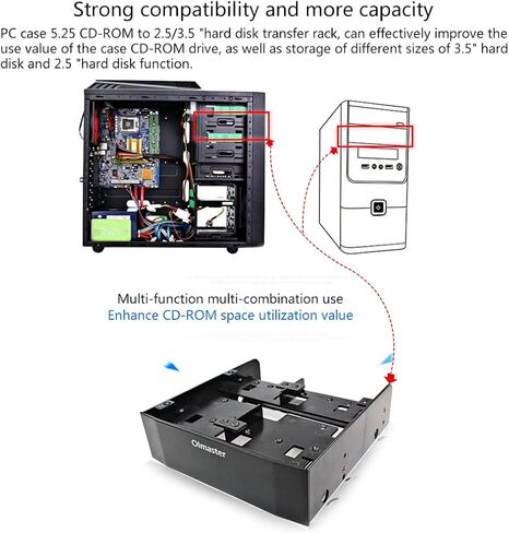 Olmaster MR-8802 حامل حامل تحويل قياسي 5.25 بوصة إلى 3.5 بوصة أو لـ 6 × 2.5 بوصة SSD متعدد الوظائف Ssd محول قوس in Kuwait