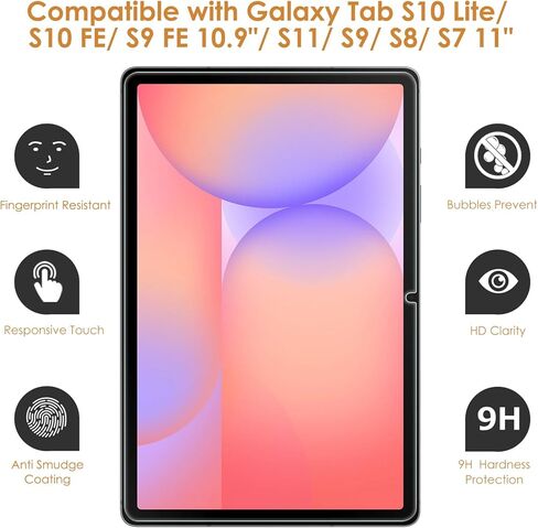 واقي شاشة مكون من عبوتين متوافق مع Samsung Galaxy Tab S11/ S10 Lite/ S10 FE/ S9 FE 10.9 بوصة/ S9/ S8/ S7 11 بوصة، زجاج مقسى [وضوح HD] [9 صلابة] [مضاد للخدش] [سهل التركيب] in Kuwait