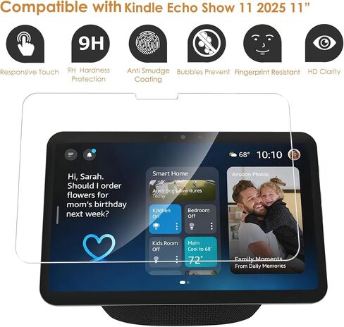 واقي شاشة مكون من قطعتين متوافق مع Echo Show 11 (إصدار 2025)، زجاج مقسى [وضوح HD] [9 صلابة] [مضاد للخدش] [سهل التركيب] in Kuwait