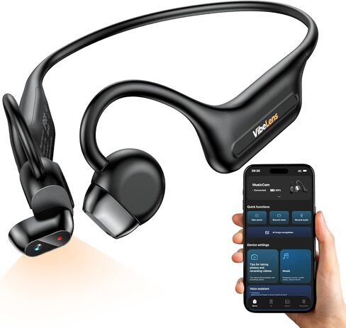 MusicCam World’s 1st Bone Conduction Headphones with Camera, Hand-Free POV 2K Camera Headphones, 6-Axis Stabilization, AI Functions, IP68 Open-Ear Bluetooth Wireless Sport Earphones with APP in Saudi Arabia