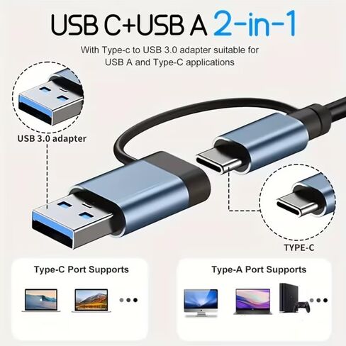 7-in-1 Data Transfer Adapter Multiport Hub with Type-C and USB-A for Phones, Tablets, Laptops, Office, Travel, Silver in Saudi Arabia