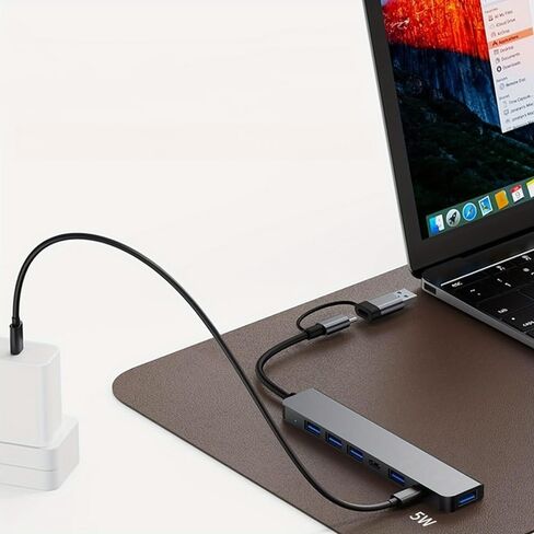 7-in-1 Data Transfer Adapter Multiport Hub with Type-C and USB-A for Phones, Tablets, Laptops, Office, Travel, Silver in Saudi Arabia
