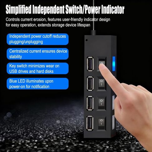 موزع USB بأربعة منافذ مع مؤشرات LED، ومنافذ 3.0 عالية السرعة و7.0 منافذ، يعمل بجهد 5 فولت، وتبديل مستقل للوحات المفاتيح والفئران وبطاقات الذاكرة، وتصميم مضغوط للأجهزة الطرفية للكمبيوتر in Saudi Arabia