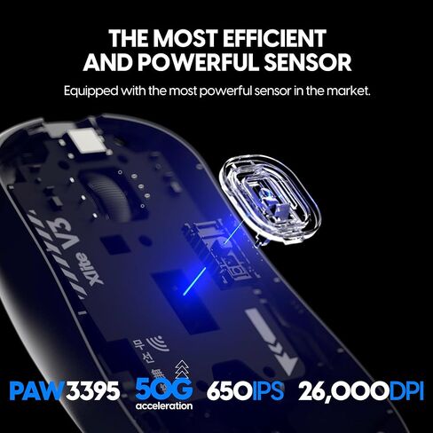 Pulsar Gaming Gears - ماوس ألعاب لاسلكي متوسط ​​الحجم Xlite v3، خفيف الوزن للغاية 1.94 أونصة (55 جم)، مفاتيح بصرية مريحة، مستشعر بصري PAW3395 (متوسط، لاسلكي، أسود) (متجدد) in Kuwait
