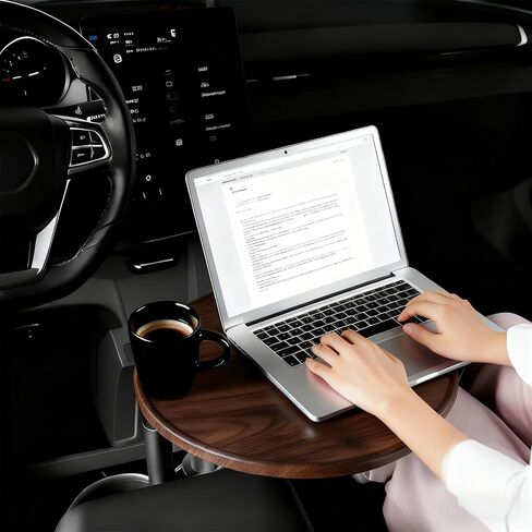 طاولة صينية السيارة للكمبيوتر المحمول وتناول الطعام - مكتب سيارة من خشب البتولا يدور 360 درجة، صينية عجلة القيادة وطاولة حامل أكواب، مكتب سيارة للكمبيوتر المحمول، متوافق مع سيارات السيدان وسيارات الدفع الرباعي والشاحنات والمركبات الترفيهية in Kuwait