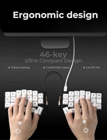 لوحة مفاتيح ميكانيكية سلكية مريحة من YIVU Corne V4.1 | 40% تخطيط متعامد 3x6، 46 مفتاحًا | RGB قابل للتبديل السريع لكل مفتاح | قارورة/QMK قابلة للبرمجة | المفاتيح الخطية مسبقة التشحيم in Kuwait