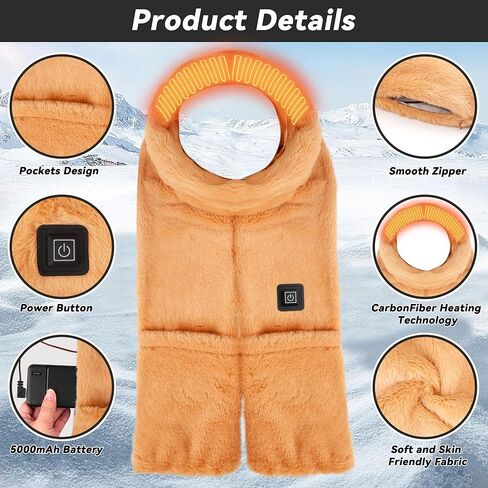 وشاح ساخن للنساء مع جيب، بطارية قابلة لإعادة الشحن 5000 مللي أمبير في الساعة 3 مستويات لدرجة الحرارة قابلة للتعديل لتدفئة الرقبة in Kuwait