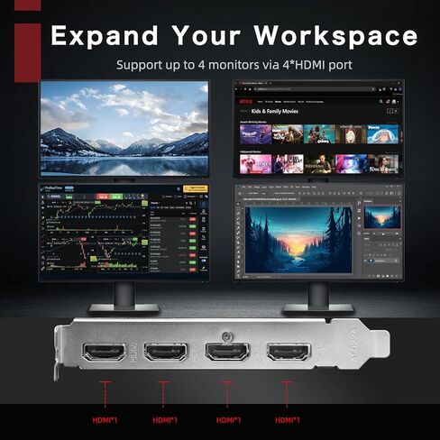 بطاقة رسومات GT 730 سعة 4 جيجابايت GDDR3 GPU 4X HDMI، 4 إعدادات شاشات متعددة مستقلة، بطاقة فيديو DDR3 64 بت in Kuwait