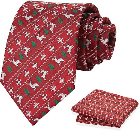 KOOELLE Christmas Neckties For Men - Red and Green Holiday Tie, Christmas Snowflake tie in Saudi Arabia
