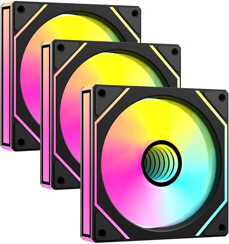 ARGB PC Case Fans Infinity Mirror 120mm Reverse Fan with 5V 3-PIN Connector- Daisy Chain Design- Low Noise Computer ARGB PWM Fans for Gaming PC Case Without Controller-3Pack，Black,RF02-B in Saudi Arabia