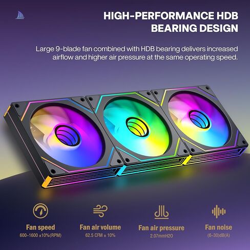 ARGB PC Case Fans Infinity Mirror 120mm Reverse Fan with 5V 3-PIN Connector- Daisy Chain Design- Low Noise Computer ARGB PWM Fans for Gaming PC Case Without Controller-3Pack，Black,RF02-B in Saudi Arabia