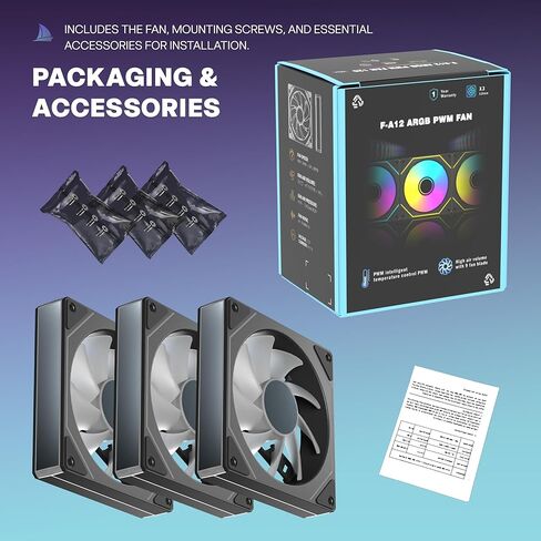 ARGB PC Case Fans Infinity Mirror 120mm Reverse Fan with 5V 3-PIN Connector- Daisy Chain Design- Low Noise Computer ARGB PWM Fans for Gaming PC Case Without Controller-3Pack，Black,RF02-B in Saudi Arabia