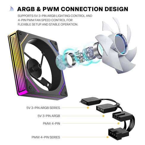 ARGB PC Case Fans Infinity Mirror 120mm Reverse Fan with 5V 3-PIN Connector- Daisy Chain Design- Low Noise Computer ARGB PWM Fans for Gaming PC Case Without Controller-3Pack，Black,RF02-B in Saudi Arabia