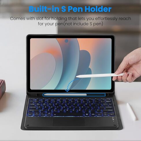 حافظة لوحة مفاتيح بإضاءة خلفية لجهاز Samsung Galaxy Tab 11 بوصة A11 Plus وA9 Plus، لوحة مفاتيح بلوتوث لاسلكية، لوحة تتبع ذكية لجهاز Galaxy A9 +/A11+ حافظة كمبيوتر لوحي مع لوحة مفاتيح وحامل أقلام، BK in Kuwait