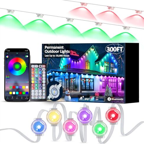 RGB Permanent Outdoor Lights, LED String Lights with APP & Remote Control, IP67 Waterproof Multicolor Eaves Lights for Christmas Halloween Party, Garden, House Decor in Saudi Arabia