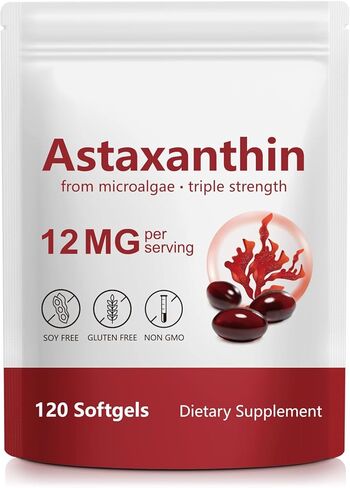Astaxanthin 12mg, Astaxanthin Supplements, Supports Eye, Joint, Internal Circulation, Skin Health, Astaxanthina Antioxidant Supplements, 120 Softgels, Non-GMO, Gluten Free in Saudi Arabia