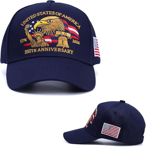 250th Anniversary Patriotic Baseball Cap (1776-2026) Embroidered USA Hat, Adjustable Unisex Bicentennial Gift in Saudi Arabia