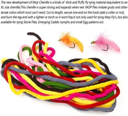Pack of 6 3Meters Fly Tying Material Mop Chenille Body Yarn Grubs Line Mop Fly for Perch Trout Steelhead Fish Lure Bait Fishing Tackle in Saudi Arabia