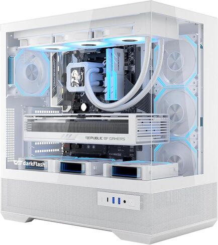 darkFlash LAND451 ATX PC Case, Vertical Graphics Card, Support BTF Motherboard, Full-View Mid Tower Gaming Case, Type-C Port, Up to Dual 360mm AIO, Supports RTX 5090 up to 420mm (Black) in Saudi Arabia
