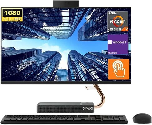 Lenovo IdeaCentre 5 23.8" FHD Touchscreen All-in-One Desktop, AMD Ryzen 7 5700U Processor, 16GB RAM, 512GB SSD, WiFi6, Bluetooth, Webcam, Wireless Keyboard & Mouse, Windows 11 Pro, Grey in Saudi Arabia