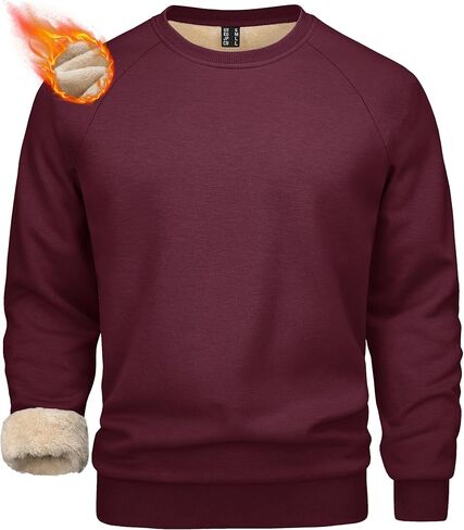 MAGCOMSEN Men's Sweatshirts Sherpa Lined, Heavyweight Fleece Pullover, Warm Crewneck Winter Sweatshirt in Saudi Arabia