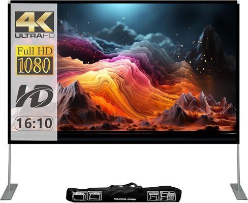 شاشة عرض وحامل مقاس 100 بوصة: شاشة عرض محمولة بدقة 4K HD مع حقيبة حمل للمسرح المنزلي الخارجي والداخلي والسفر في السينما في الفناء الخلفي in Kuwait