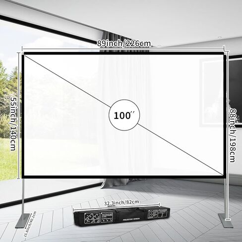 شاشة عرض وحامل مقاس 100 بوصة: شاشة عرض محمولة بدقة 4K HD مع حقيبة حمل للمسرح المنزلي الخارجي والداخلي والسفر في السينما في الفناء الخلفي in Kuwait