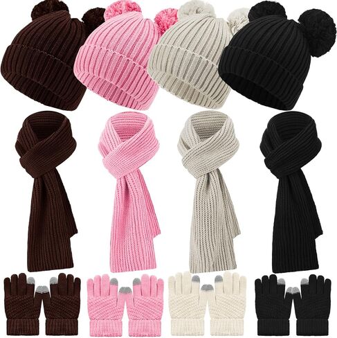 Geyoga 12 Pcs Toddler Winter Hat Gloves Scarf Winter Warm Set Kids Knit Beanies Long Scarf Gloves for Boys Girls Ages 2-8 in Saudi Arabia