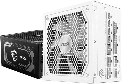 MSI MAG A1000GL PCIE5 أبيض، مزود طاقة مدمج للألعاب بقدرة 1000 واط، 80+ ذهبي، ATX 3.1 وPCIe 5.1 جاهز، كابل أصلي مزدوج اللون 12V-2x6، منخفض الضوضاء، كابلات سترة منقوشة، ضمان لمدة 10 سنوات in Kuwait