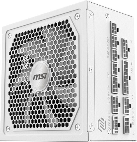 MSI MAG A1000GL PCIE5 أبيض، مزود طاقة مدمج للألعاب بقدرة 1000 واط، 80+ ذهبي، ATX 3.1 وPCIe 5.1 جاهز، كابل أصلي مزدوج اللون 12V-2x6، منخفض الضوضاء، كابلات سترة منقوشة، ضمان لمدة 10 سنوات in Kuwait