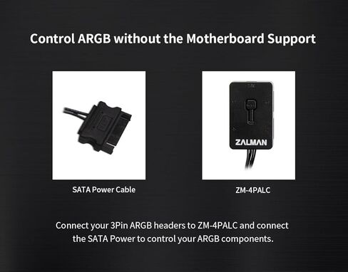 ARGB PC Fans Controller 4-Port Hub for 5V 3-Pin A-RGB، زر ضغط سهل التحكم مع منفذ تبديل 2 دبوس، يعمل بالطاقة SATA، لوحة خلفية مغناطيسية (Zalman 4PALC) in Kuwait