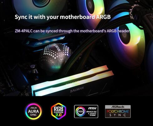ARGB PC Fans Controller 4-Port Hub for 5V 3-Pin A-RGB، زر ضغط سهل التحكم مع منفذ تبديل 2 دبوس، يعمل بالطاقة SATA، لوحة خلفية مغناطيسية (Zalman 4PALC) in Kuwait