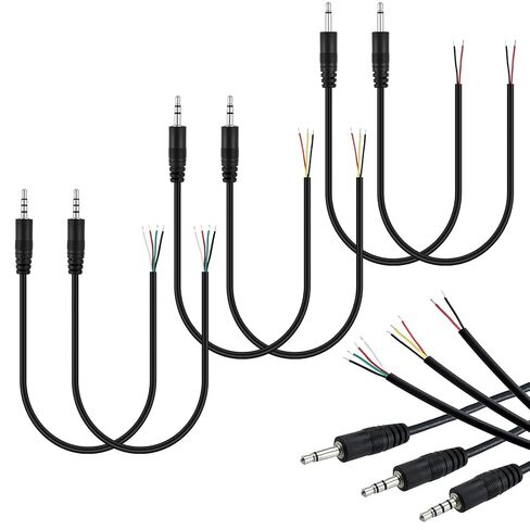 6 Pcs 3.5mm Male Plug to Bare Wire Cables, 2, 3 & 4 Pole Audio Cables for Repair - Compatible with Headphones, Speakers, Microphones, Scanners & More in Saudi Arabia