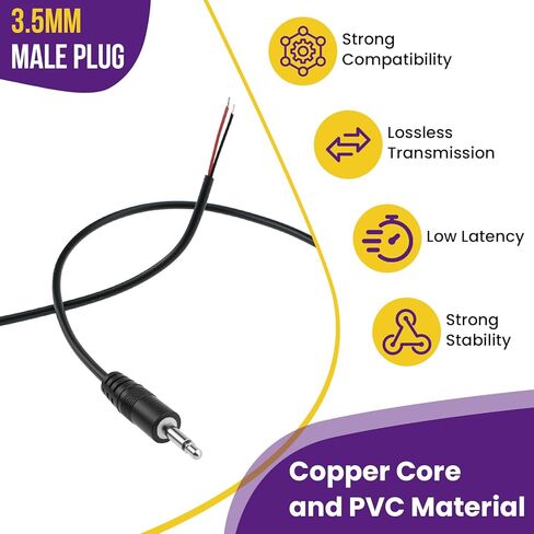 6 Pcs 3.5mm Male Plug to Bare Wire Cables, 2, 3 & 4 Pole Audio Cables for Repair - Compatible with Headphones, Speakers, Microphones, Scanners & More in Saudi Arabia