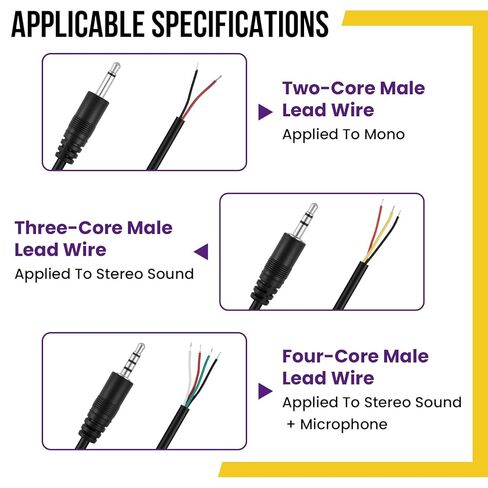 6 Pcs 3.5mm Male Plug to Bare Wire Cables, 2, 3 & 4 Pole Audio Cables for Repair - Compatible with Headphones, Speakers, Microphones, Scanners & More in Saudi Arabia