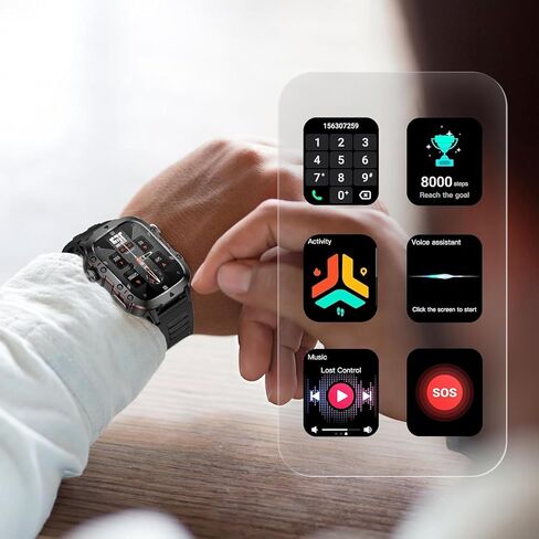 ساعة ضغط الدم للرجال، ساعة ضغط الدم المقاومة للماء IP68، شاشة لمس ذكية عالية الدقة 1.96 بوصة لتتبع اللياقة البدنية مع أكثر من 100 وضع رياضي لنظام Android/iOS in Saudi Arabia