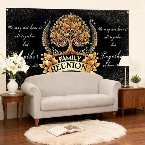 Nuxovilar Family Reunion Golden Tree Backdrop Polyester 71x43 Inches Wall Tapestry for Family Event Reunion Celebration in Saudi Arabia