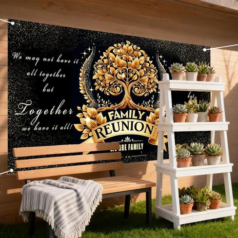 Nuxovilar Family Reunion Golden Tree Backdrop Polyester 71x43 Inches Wall Tapestry for Family Event Reunion Celebration in Saudi Arabia