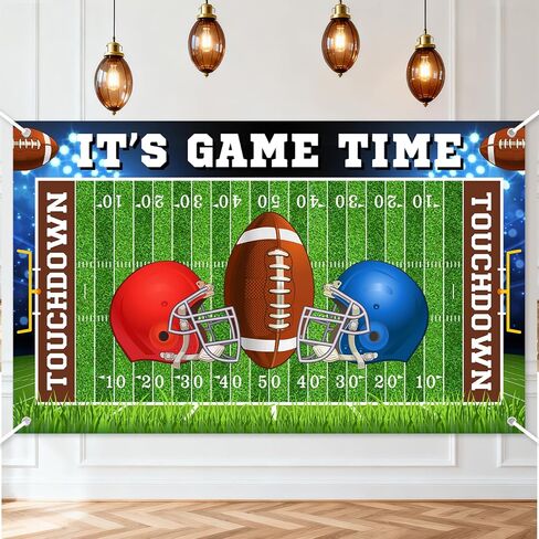 Mocsicka Football Backdrop Banner It's Game Time Football Background Sports Theme Birthday Party Decorations Photo Booth Props (6x3.6ft) in Kuwait