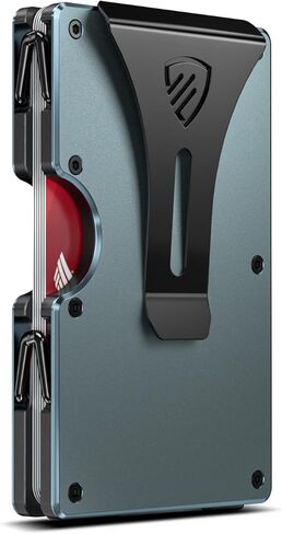 محفظة RUNBOX Minimalist للرجال - حامل بطاقات معدني نحيف يحجب RFID مع مشبك نقود، تصميم جيب أمامي رفيع للغاية يحمل 12-15 بطاقة، هدايا للرجال (خشب الجوز) in Kuwait