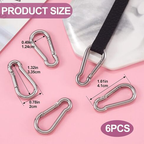 6pcs Keychain Clips, 304 Stainless Steel Spring Snap Hooks, Heavy Duty Keychain Clip DIY Accessories for Backpack Keyring Chains Ropes Camping Hiking Fishing Traveling- Silver in Saudi Arabia