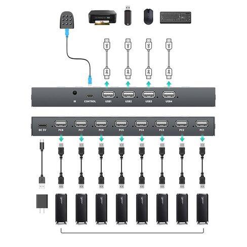 8 منافذ USB2.0 محول يدوي محدد KVM محول تحويل 8 في 4 خارج الكمبيوتر مشاركة أجهزة USB للوحات مفاتيح الطابعة in Kuwait