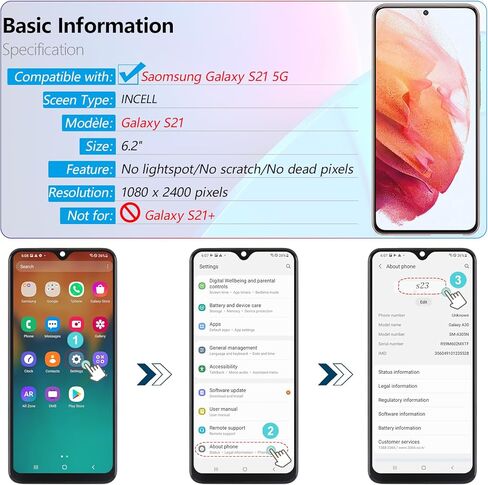 YWLRONG لهاتف Samsung Galaxy S21 5G G991U بديل شاشة incell لهاتف Samsung Galaxy S21 4G G990 incell شاشة LCD تعمل باللمس مع أدوات (مع إطار) in Kuwait