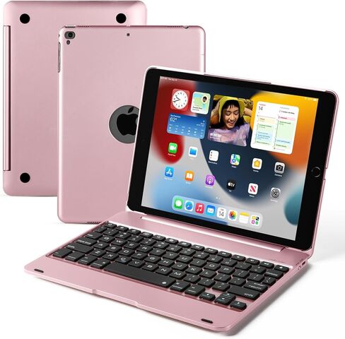 Premium Bluetooth Keyboard Case for iPad 9.7-inch Compatible with New iPad 6th/5th Gen, iPad Pro 9.7, iPad Air 2/1 Smart Wireless Keyboard Case 360° Full Protection Cover (Rose Gold) in Saudi Arabia
