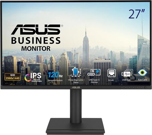 شاشة إرساء ASUS مقاس 27 بوصة 1440 بكسل USB-C RJ45 (BE27ACGN) - QHD (2560x1440)، IPS، 120 هرتز، بدون إطار، مكبرات صوت، ارتفاع قابل للتعديل، سلسلة DisplayPort Daisy، مزامنة الطاقة، العناية بالعين، ضمان لمدة 3 سنوات in Kuwait