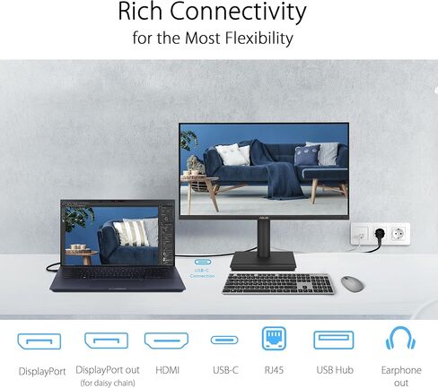 شاشة إرساء ASUS مقاس 27 بوصة 1440 بكسل USB-C RJ45 (BE27ACGN) - QHD (2560x1440)، IPS، 120 هرتز، بدون إطار، مكبرات صوت، ارتفاع قابل للتعديل، سلسلة DisplayPort Daisy، مزامنة الطاقة، العناية بالعين، ضمان لمدة 3 سنوات in Kuwait