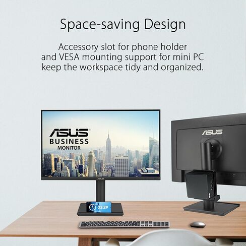شاشة إرساء ASUS مقاس 27 بوصة 1440 بكسل USB-C RJ45 (BE27ACGN) - QHD (2560x1440)، IPS، 120 هرتز، بدون إطار، مكبرات صوت، ارتفاع قابل للتعديل، سلسلة DisplayPort Daisy، مزامنة الطاقة، العناية بالعين، ضمان لمدة 3 سنوات in Kuwait