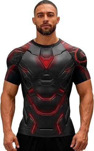 Red Plume Mens Compression Shirts Sports Athletic Short Sleeves Quick Dry Fitness Baselayer Gym Running Workout Pullover Tops in Kuwait