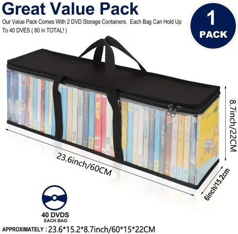 DVD Storage Bags - Clear PVC Media Holder Case with Handles Each Bag Holds up to 40 DVDs in Saudi Arabia