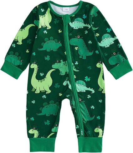 SAYOO Infant Baby Boy Girl Fall Clothes St Patricks Day Lucky Clover Zipped Romper Baby One-piece Jumpsuit 3 6 9 12 18 Months in Saudi Arabia
